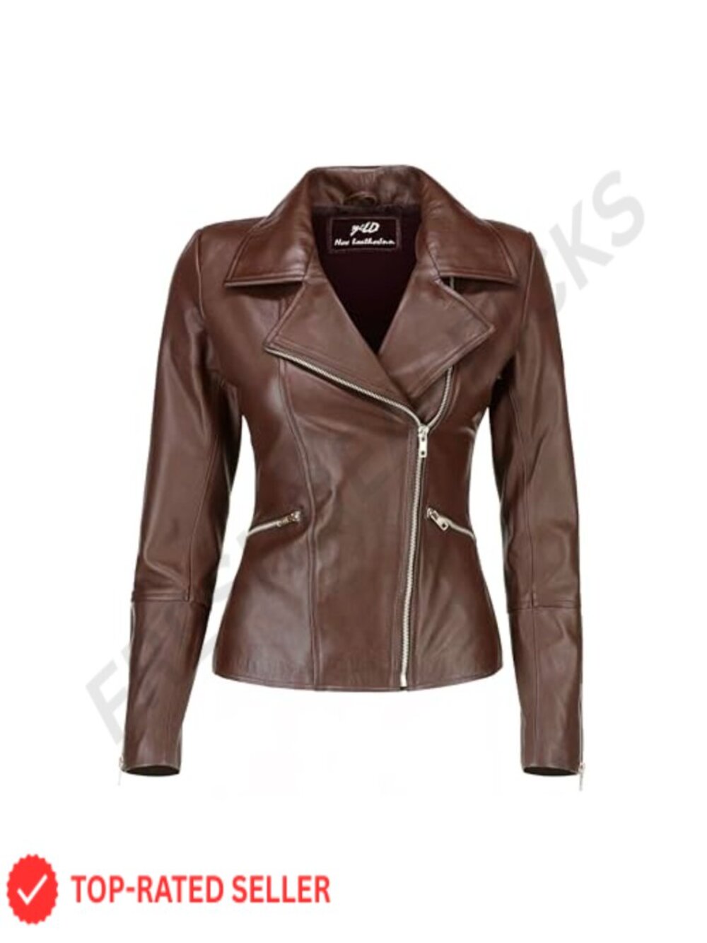 Genuine Lambskin Leather Moto Biker Jacket Zip-Up Asymmetrical Fitted